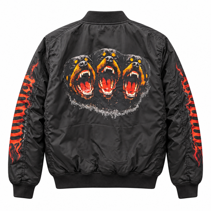 Bomber nero stampa Rottweiler - retro