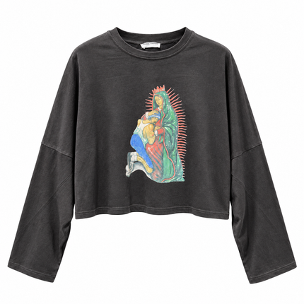 Longsleeve crop Madonna nero washed – fronte