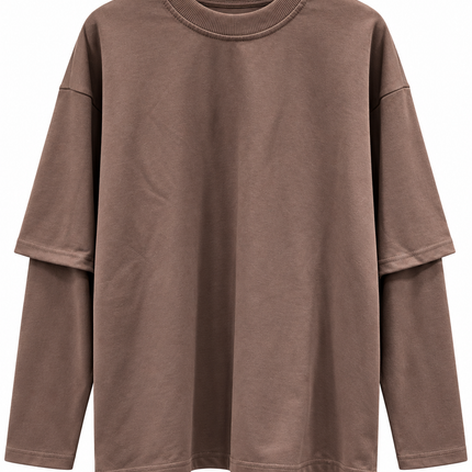 Maglia doppia manica marrone vista frontale