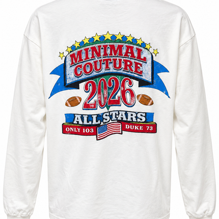 Maglia Minimal Couture All Stars bianca retro su sfondo bianco