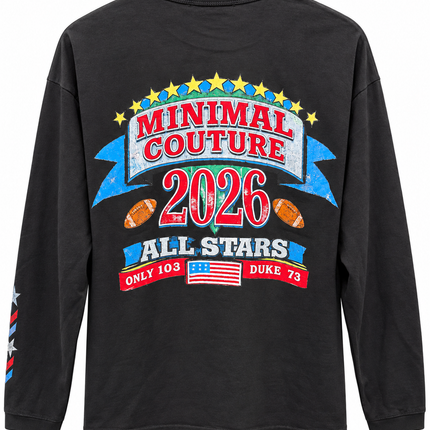 Maglia Minimal Couture All Stars nera retro su sfondo bianco